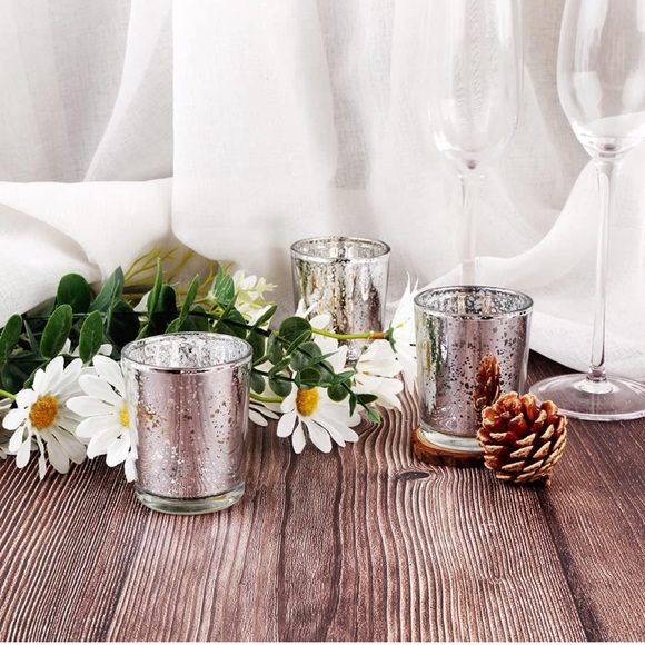 Set of 6 Silver Mercury Glass Candle Holders - Picture 2 of 5